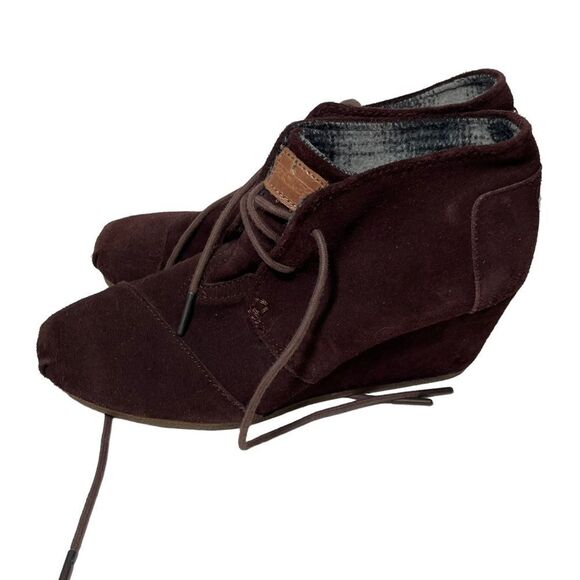 Toms Burgundy Wedge Heeled Ankle Booties - Picture 1 of 7